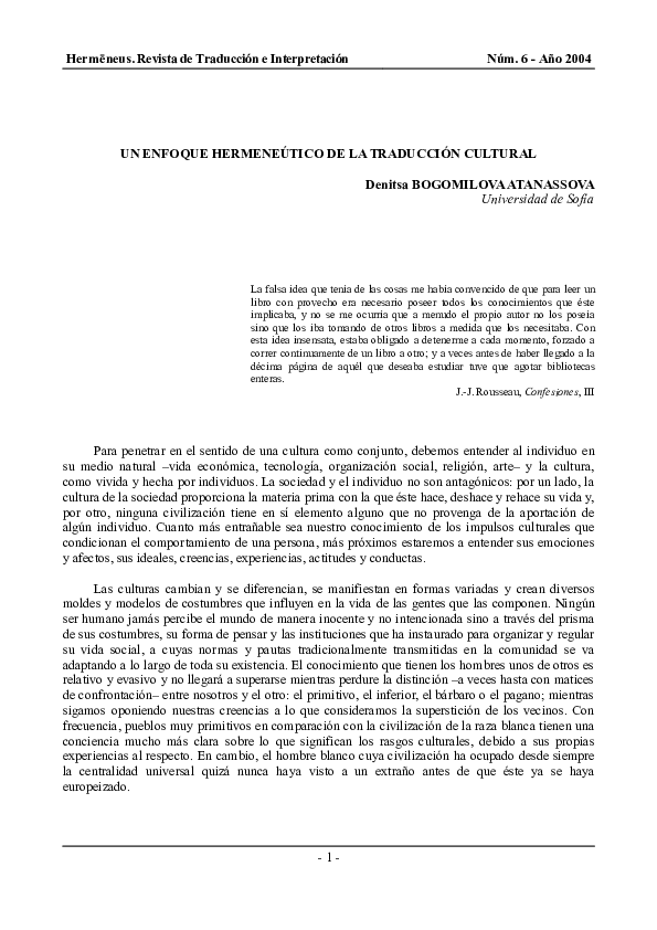 First page of “Un enfoque hermenéutico de la traducción cultural”