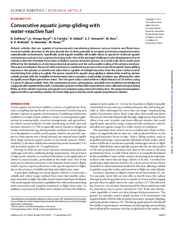 First page of “Consecutive aquatic jump-gliding with water-reactive fuel”