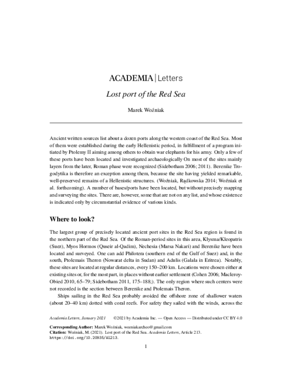 First page of “Lost port of the Red Sea”