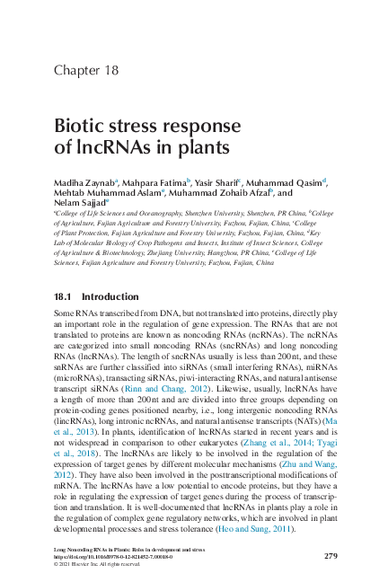 First page of “Biotic stress response of lncRNAs in plants”