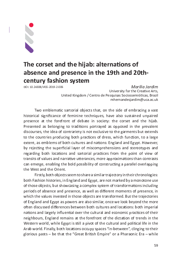 First page of “The corset and the hijab: alternations of absence and presence in the 19th and 20th-century fashion system”