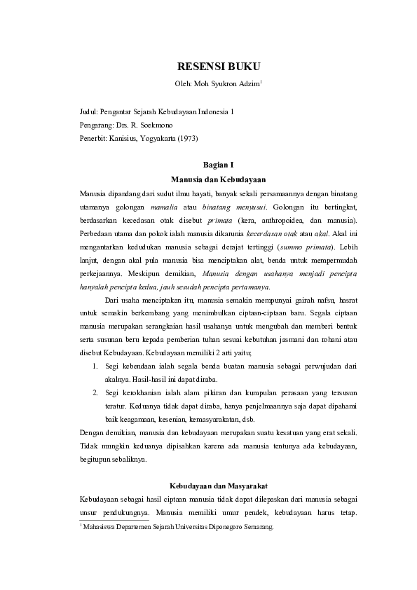 First page of “Review Buku: Pengantar Sejarah Kebudayaan Indonesia Jilid I”