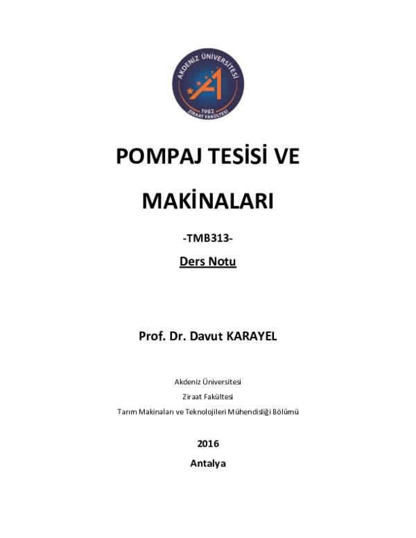 First page of “Pompaj Tesisi ve Makinaları”