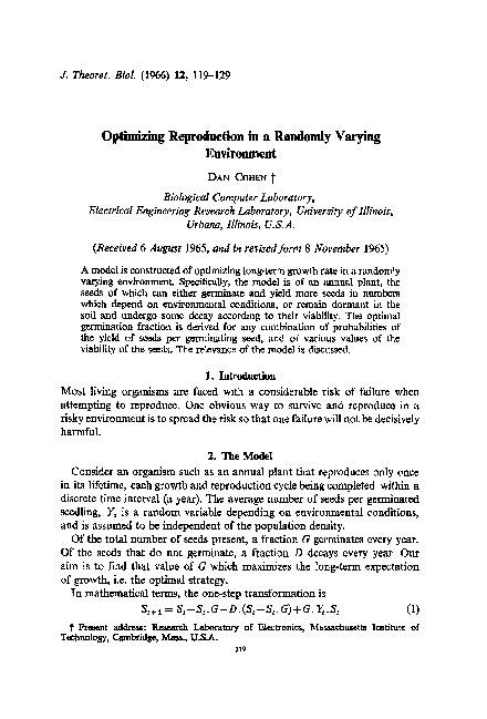 First page of “Optimizing reproduction in a randomly varying environment”