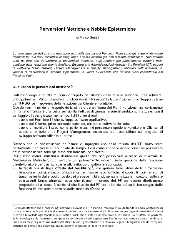 First page of “Perversioni Metriche e Nebbie Epistemiche”