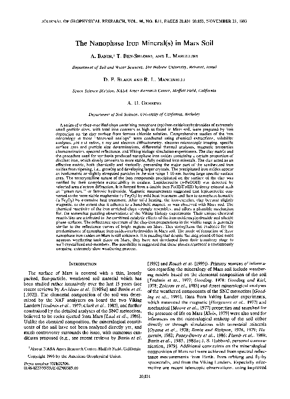 First page of “The nanophase iron mineral(s) in Mars soil”