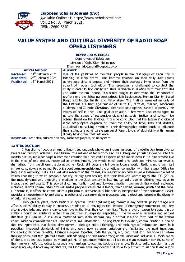 First page of “VALUE SYSTEM AND CULTURAL DIVERSITY OF RADIO SOAP OPERA LISTENERS”