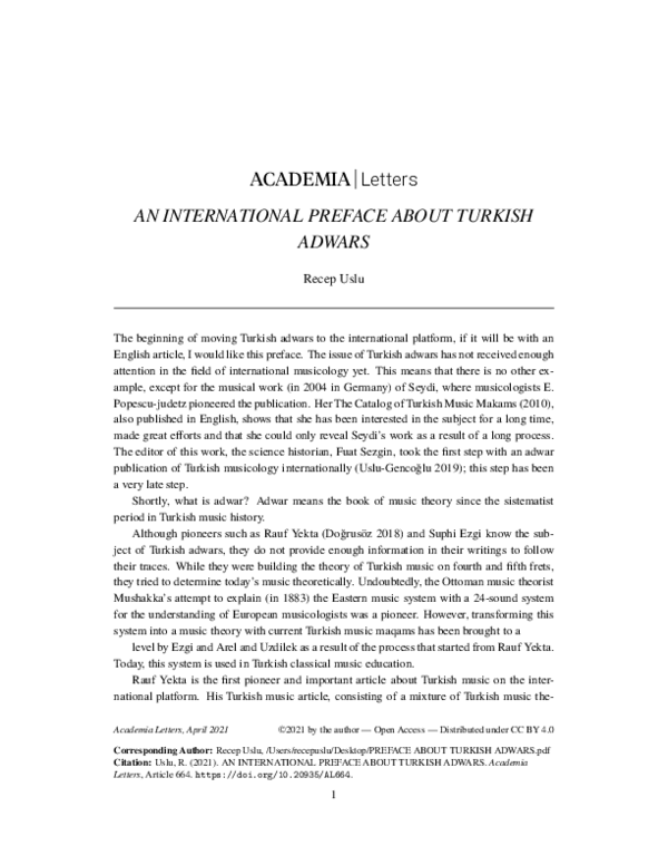 First page of “AN INTERNATIONAL PREFACE ABOUT TURKISH ADWARS”