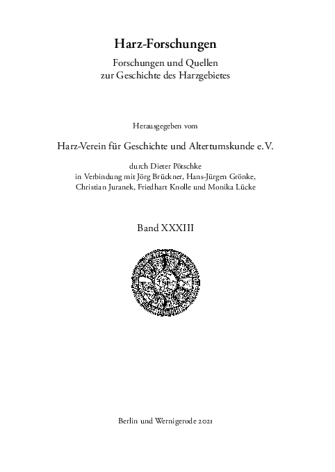 First page of “A. Swieder, Mit dem Laser durch das Blätterdach geschaut. Neue Erkenntnisse zur Kulturlandschaftsgeschichte des Harzes anhand digitaler Geländedaten. In: C. Juranek/F. Knolle (Hrsg.), Bilanz und Perspektiven der Harz-Forschung I. Harz-Forschungen 33 (Berlin, Wernigerode 2021) 37–59.”