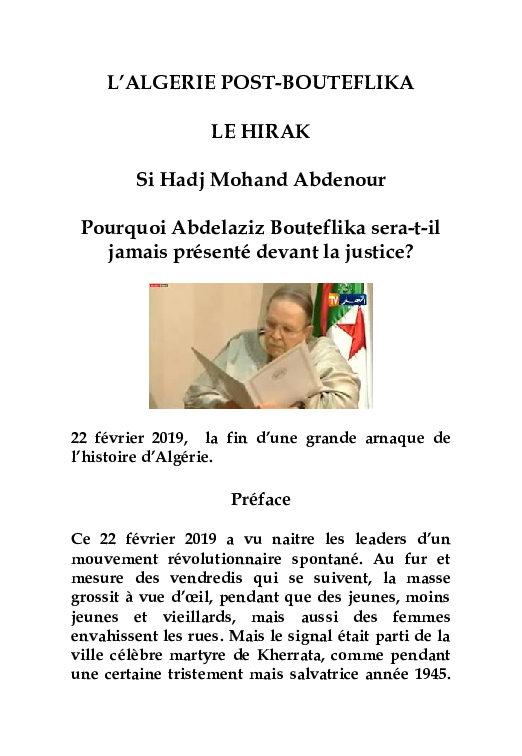 First page of “L'ALGERIE POST-BOUTEFLIKA(LE HIRAK)”