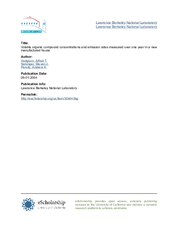 First page of “Volatile Organic Compound Concentrations and Emission Rates in New Manufactured and Site-Built Houses”