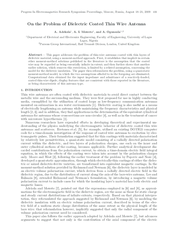 First page of “On the problem of dielectric-coated thin-wire antennas”