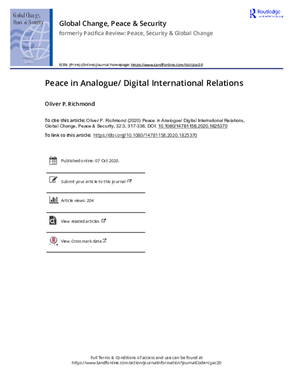 First page of “Peace in Analogue/ Digital International Relations”