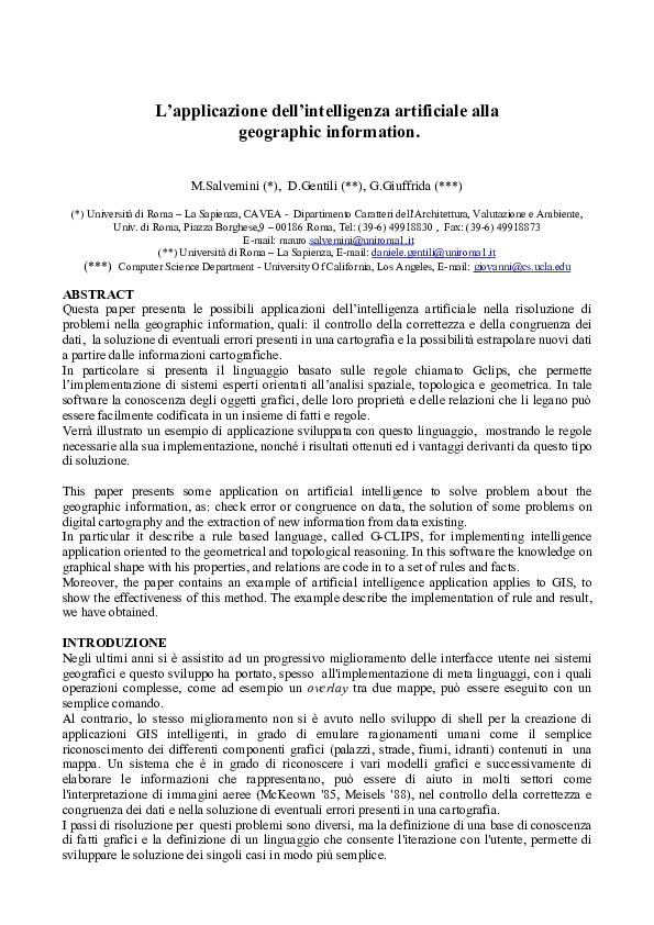 First page of “L'applicazione dell'intelligenza artificiale alla geographic information”