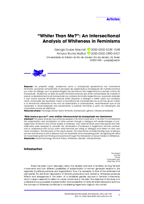 First page of ““Whiter Than Me?”: An Intersectional Analysis of Whiteness in Feminisms”