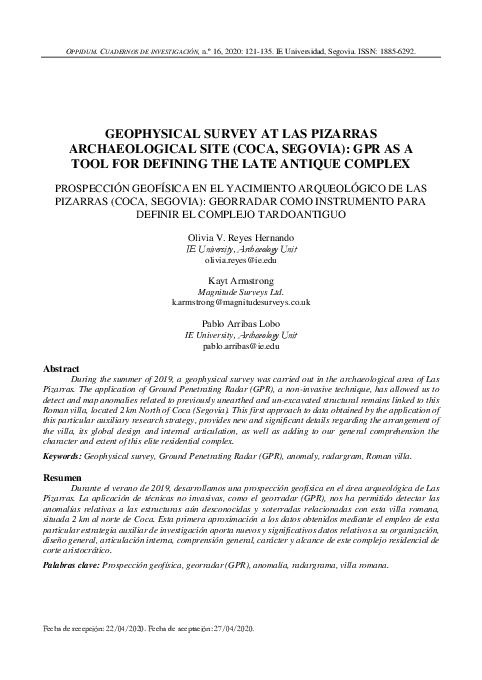 First page of “Geophysical survey at Las Pizarras archaeological site (Coca, Segovia): GPR as a tool for defining the Late Antique complex”