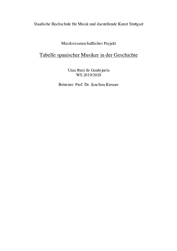 First page of “Tabelle der spanischen Musikgeschichte”