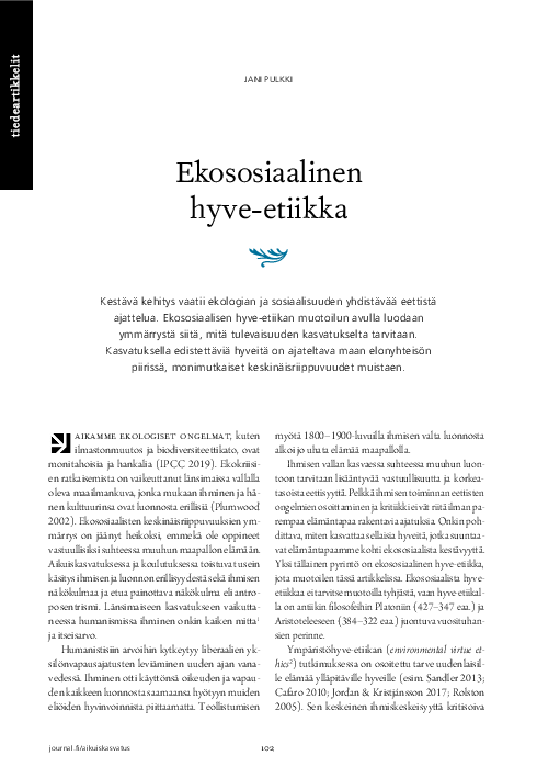 First page of “Ekososiaalinen hyve-etiikka”