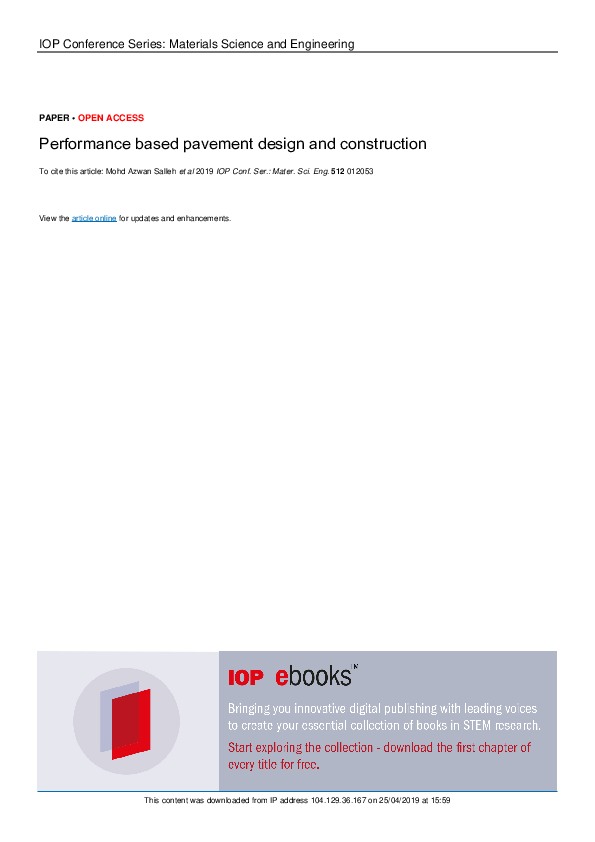 First page of “Performance based pavement design and construction”