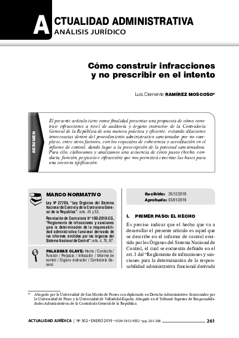 First page of “Cómo construir infracciones y no prescribir en el intento”