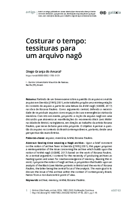 First page of “Costurar o tempo: tessituras para um arquivo nagô”