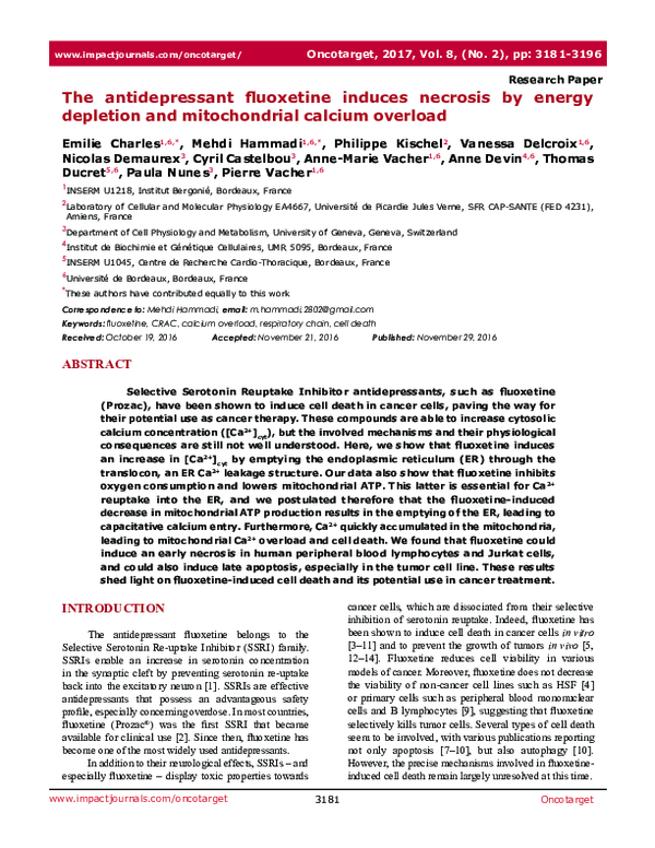 First page of “The antidepressant fluoxetine induces necrosis by energy depletion and mitochondrial calcium overload”