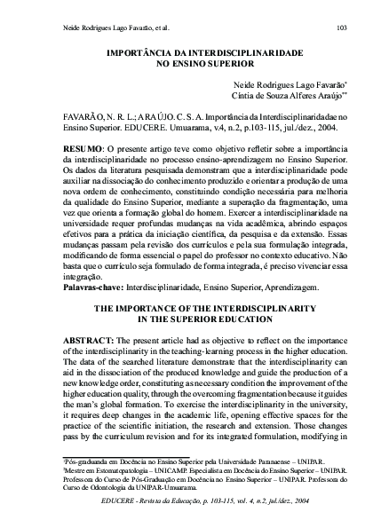 First page of “IMPORTÂNCIA DA INTERDISCIPLINARIDADE”