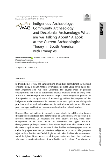 First page of “Indigenous Archaeology, Community Archaeology, and Decolonial Archaeology: What are we Talking About? A Look at the Current Archaeological Theory in South America with Examples”