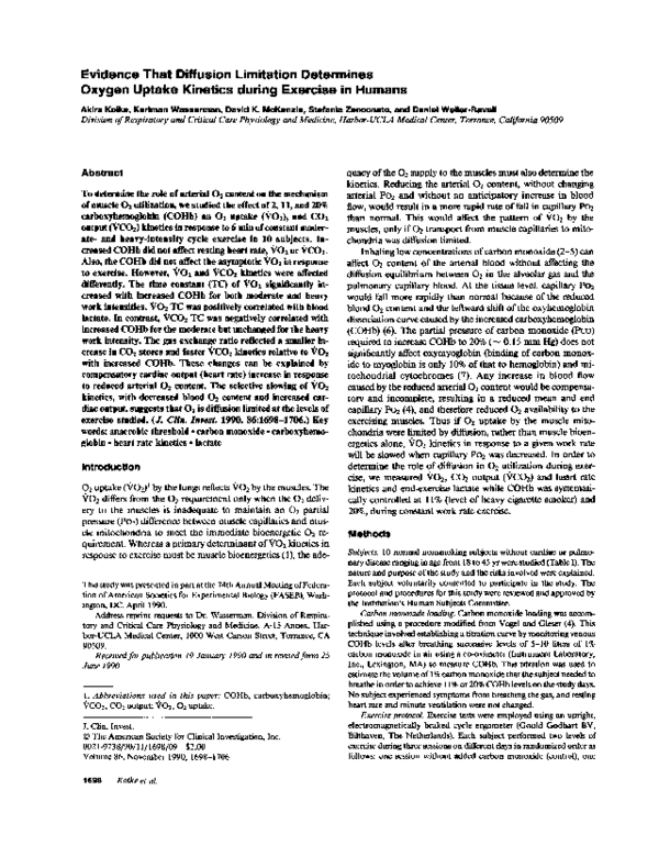 First page of “Evidence that diffusion limitation determines oxygen uptake kinetics during exercise in humans”