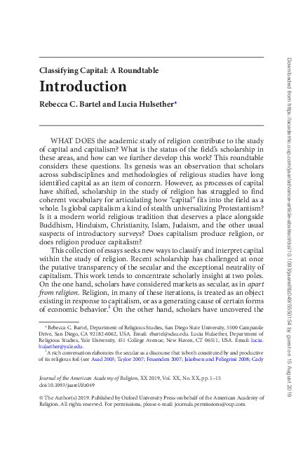 First page of “Classifying Capital: A Roundtable - Introduction”