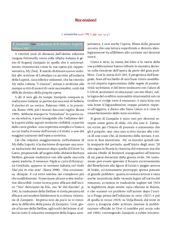 First page of “N. Berdjaev, "Pensieri controcorrente", a cura di A. Dell’Asta, La Casa di Matriona, Milano 2007”