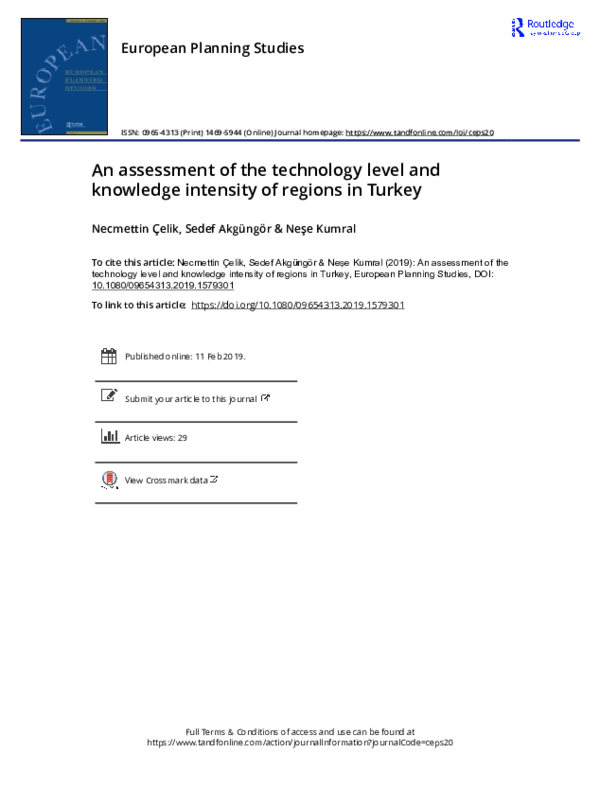 First page of “An assessment of the technology level and knowledge intensity of regions in Turkey”