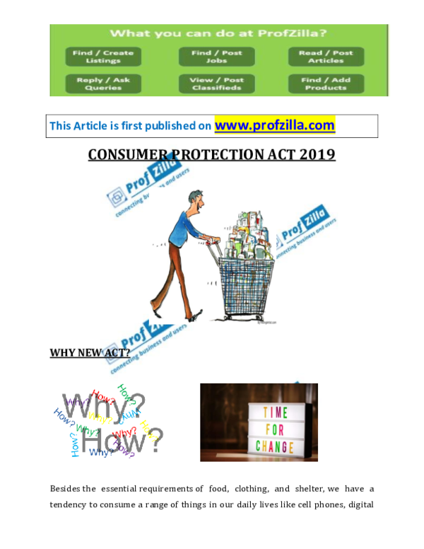 First page of “CONSUMER PROTECTION ACT 2019”