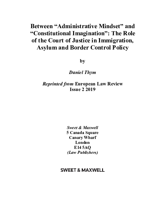 First page of “Between "Administrative Mindset" and "Constitutional Imagination": The Role of the Court of Justice in Immigration, Asylum and Border Control Policy”