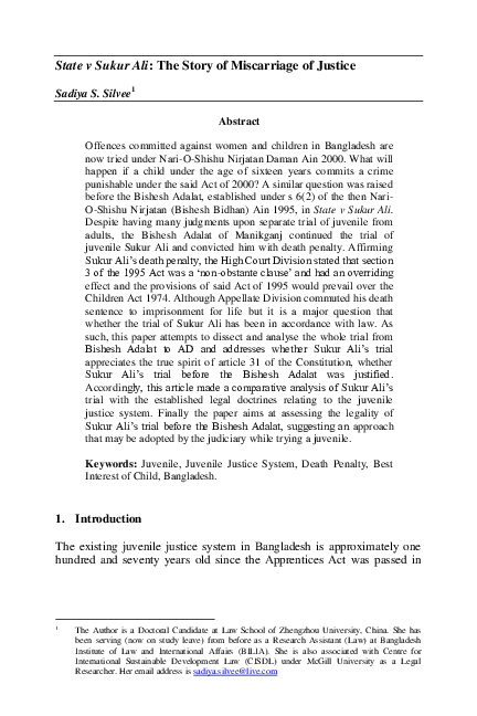 First page of “State v Sukur Ali: The Story of Miscarriage of Justice”