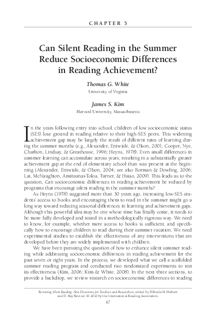 First page of “Can Silent reading in the Summer reduce Socioeconomic Differences in reading achievement?”