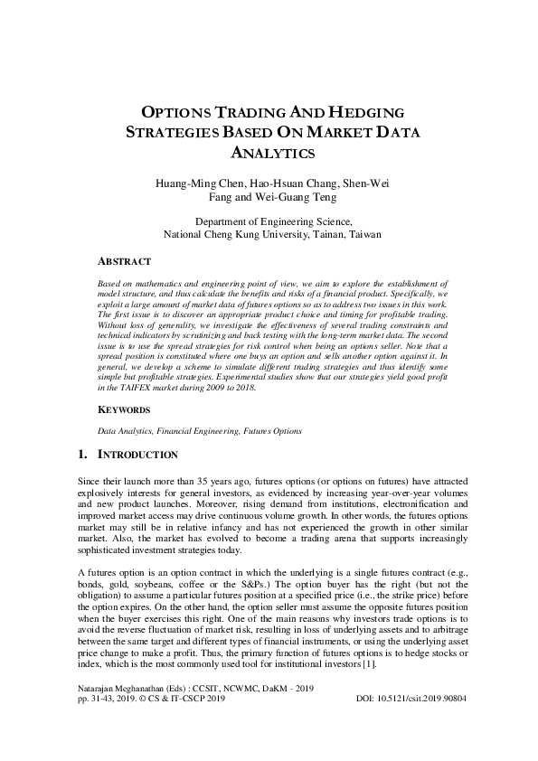 First page of “OPTIONS TRADING AND HEDGING STRATEGIES BASED ON MARKET DATA ANALYTICS”