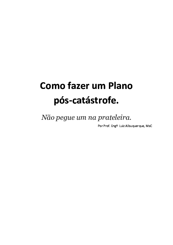 First page of “Como fazer um Plano pós-catástrofe. Não pegue um na prateleira”