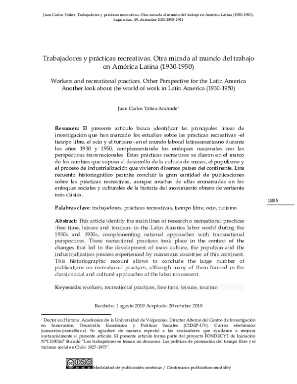 First page of “Trabajadores y prácticas recreativas”