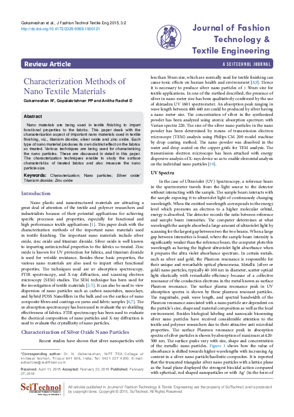 First page of “Characterization Methods of Nano Textile Materials”