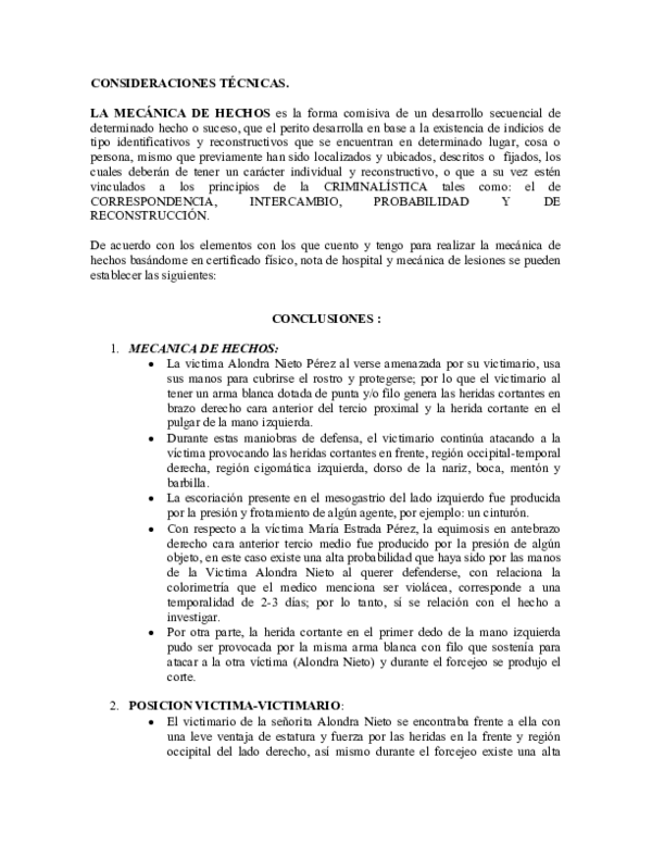 First page of “DICTAMEN MECÁNICA DE HECHOS”