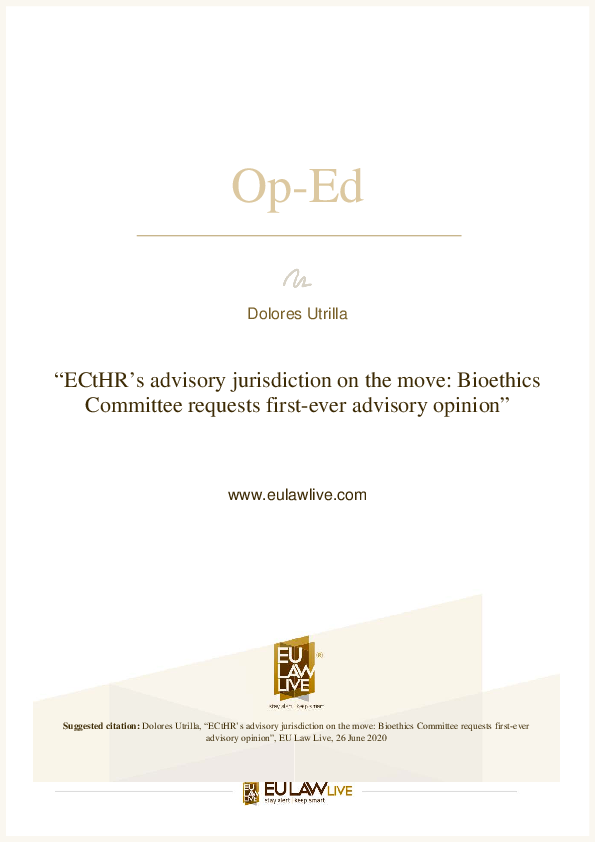 First page of “ECtHR's advisory jurisdiction on the move: Bioethics Committee requests first-ever advisory opinion”