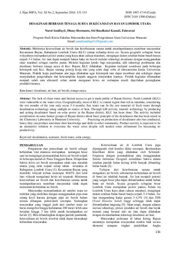 First page of “Desalinasi Berbasis Tenaga Surya DI Kecamatan Bayan Lombok Utara”