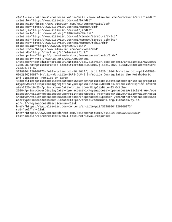 First page of “SARS-CoV-2 Infection Dysregulates the Metabolomic and Lipidomic Profiles of Serum”