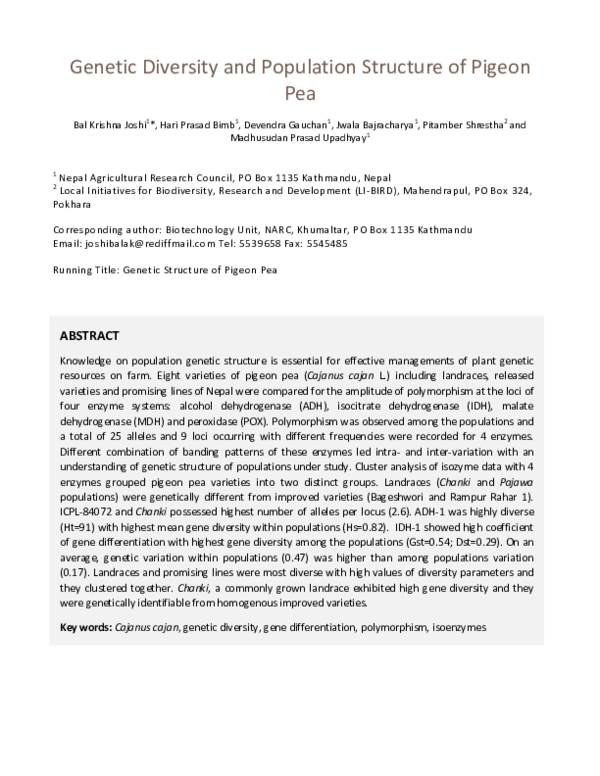 First page of “Genetic Diversity and Population Structure of Pigeon Pea”