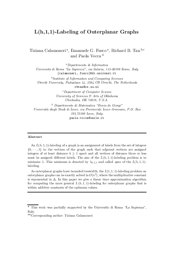 First page of “L (h, 1, 1)-labeling of outerplanar graphs”