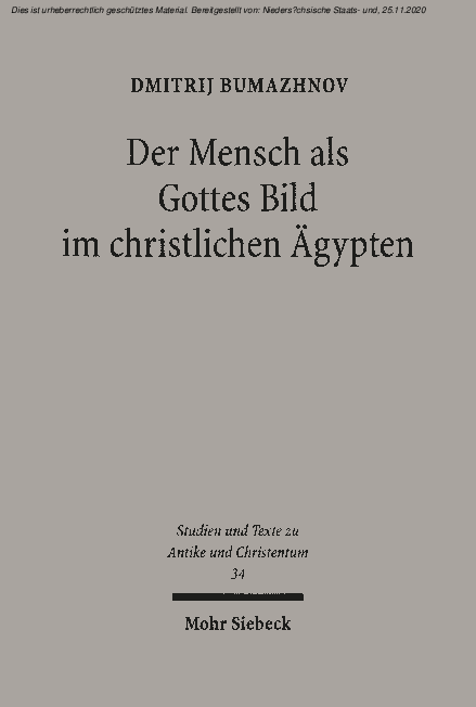 First page of “Der Mensch ALS Gottes Bild IM Christlichen Ägypten: Studien Zu Gen 1,26 in Zwei Koptischen Quellen Des 4.-5. Jahrhunderts - By Dmitrij Bumazhnov”