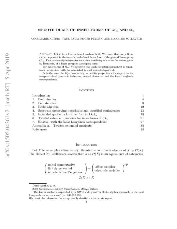 First page of “The noncommutative geometry of inner forms of p-adic special linear groups”