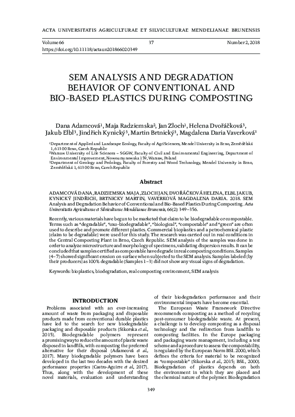 First page of “SEM Analysis and Degradation Behavior of Conventional and Bio-Based Plastics During Composting”