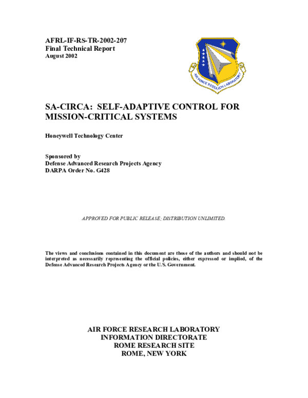 First page of “SA-CIRCA: Self-Adaptive Control for Mission-Critical Systems”